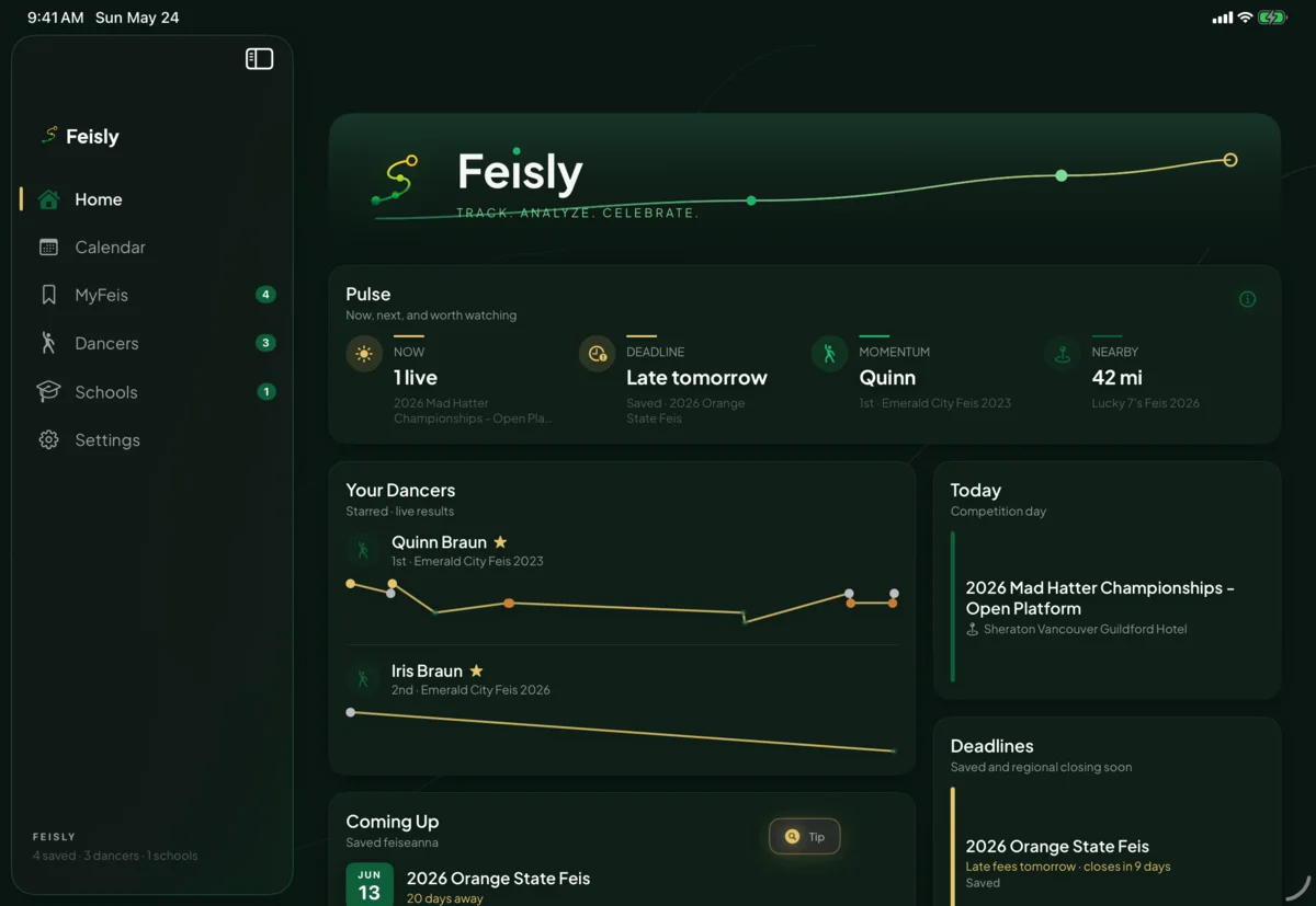 Feisly iPad home dashboard