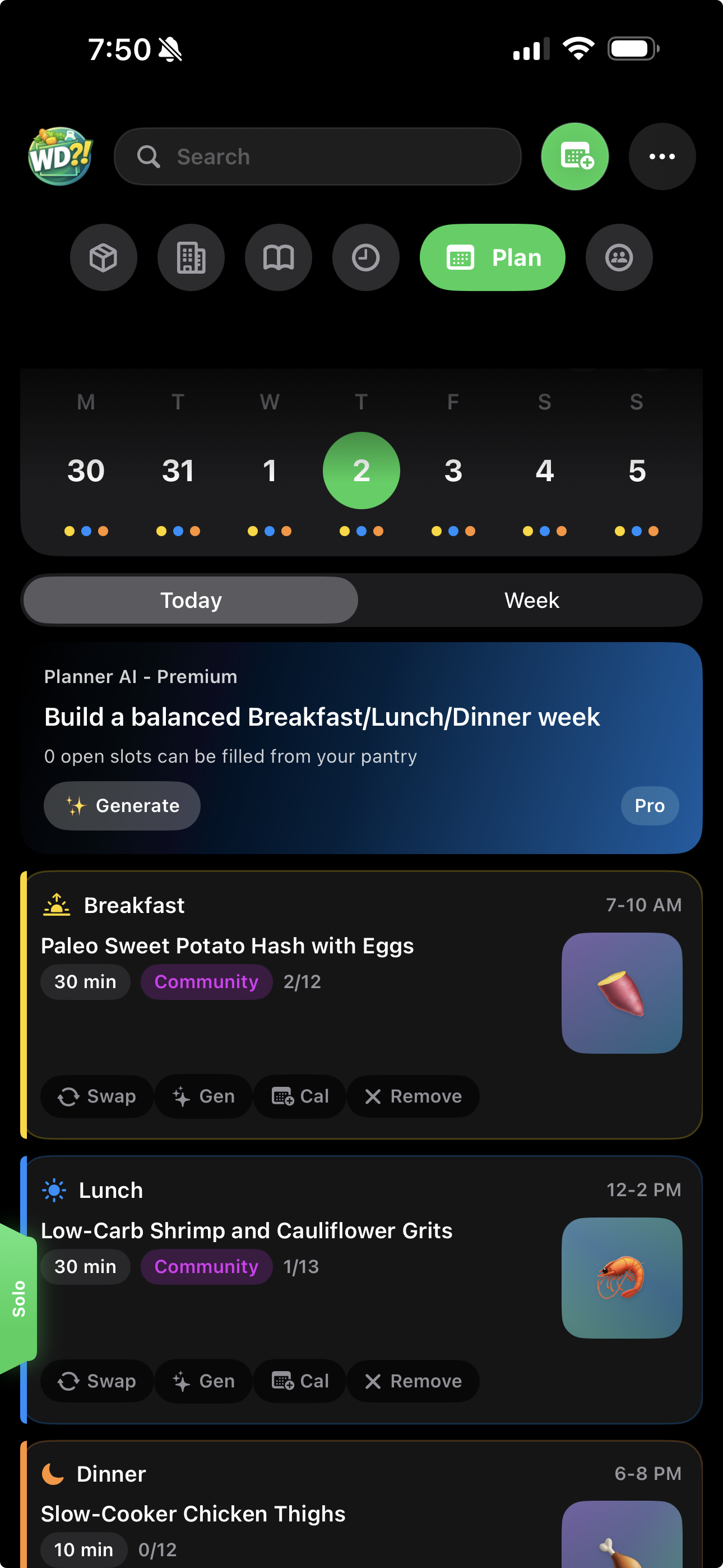 WhatDo weekly meal planner